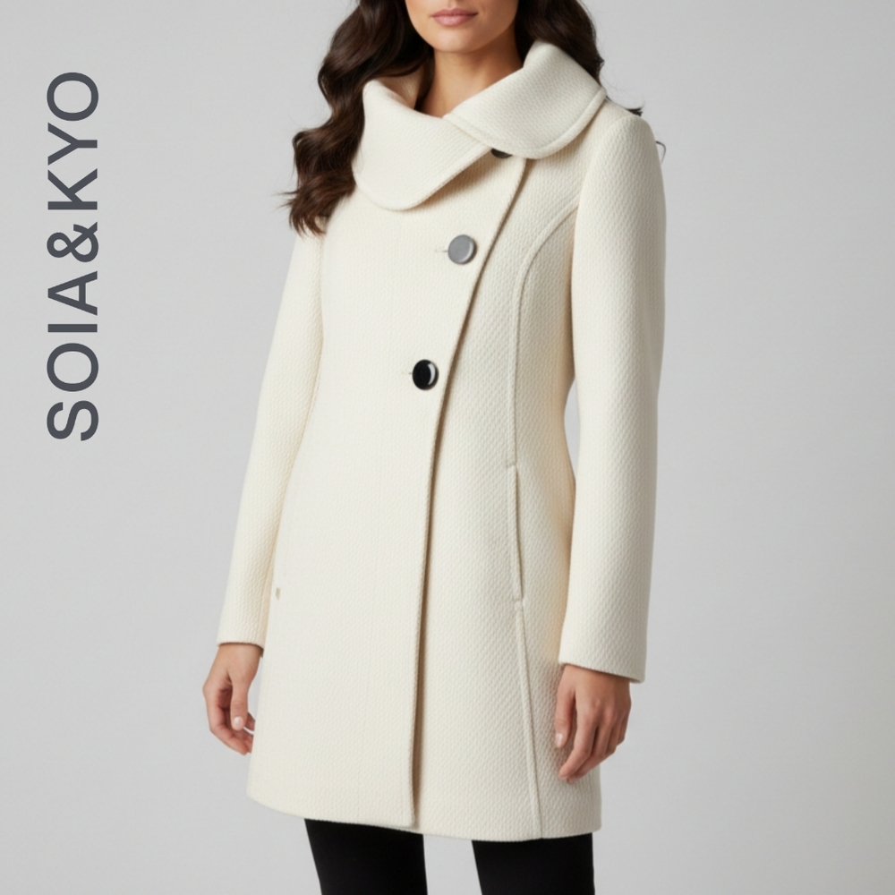 XS Soia & Kyo Women's Cream Textured Wool Pea Coat